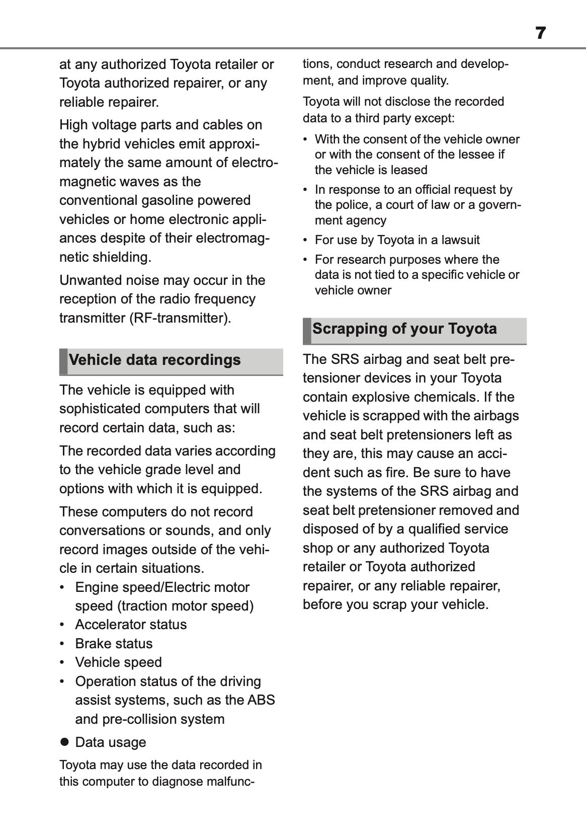 2019-2020 Toyota RAV4 Hybrid Owner's Manual | English
