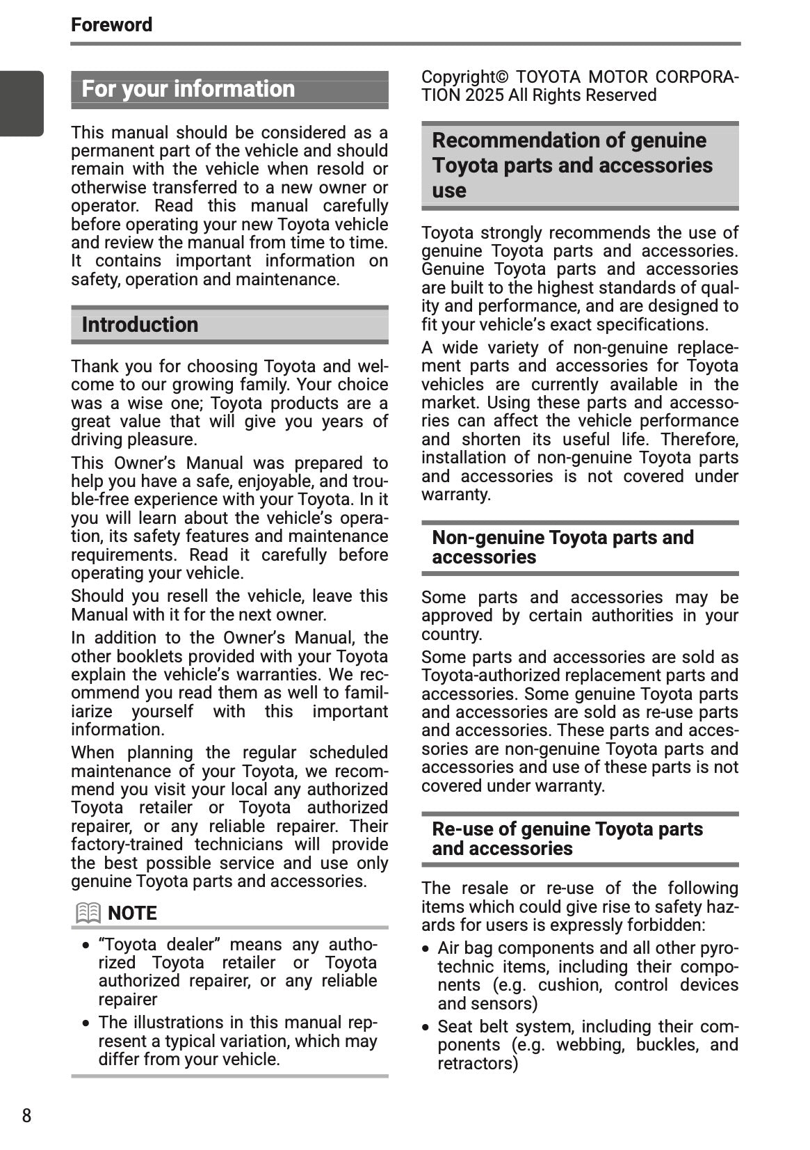 2025-2026 Toyota Urban Cruiser Owner's Manual | English