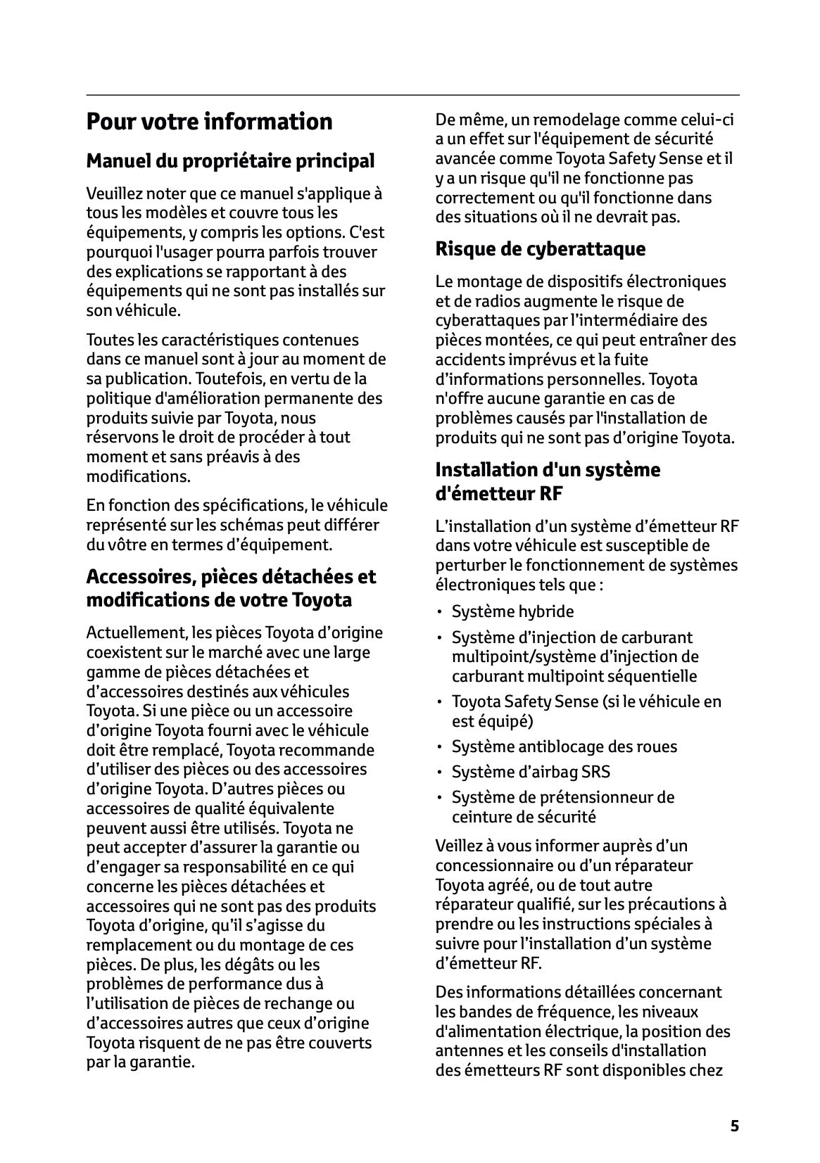 2025 Toyota Yaris Hybrid Manuel du propriétaire | Français