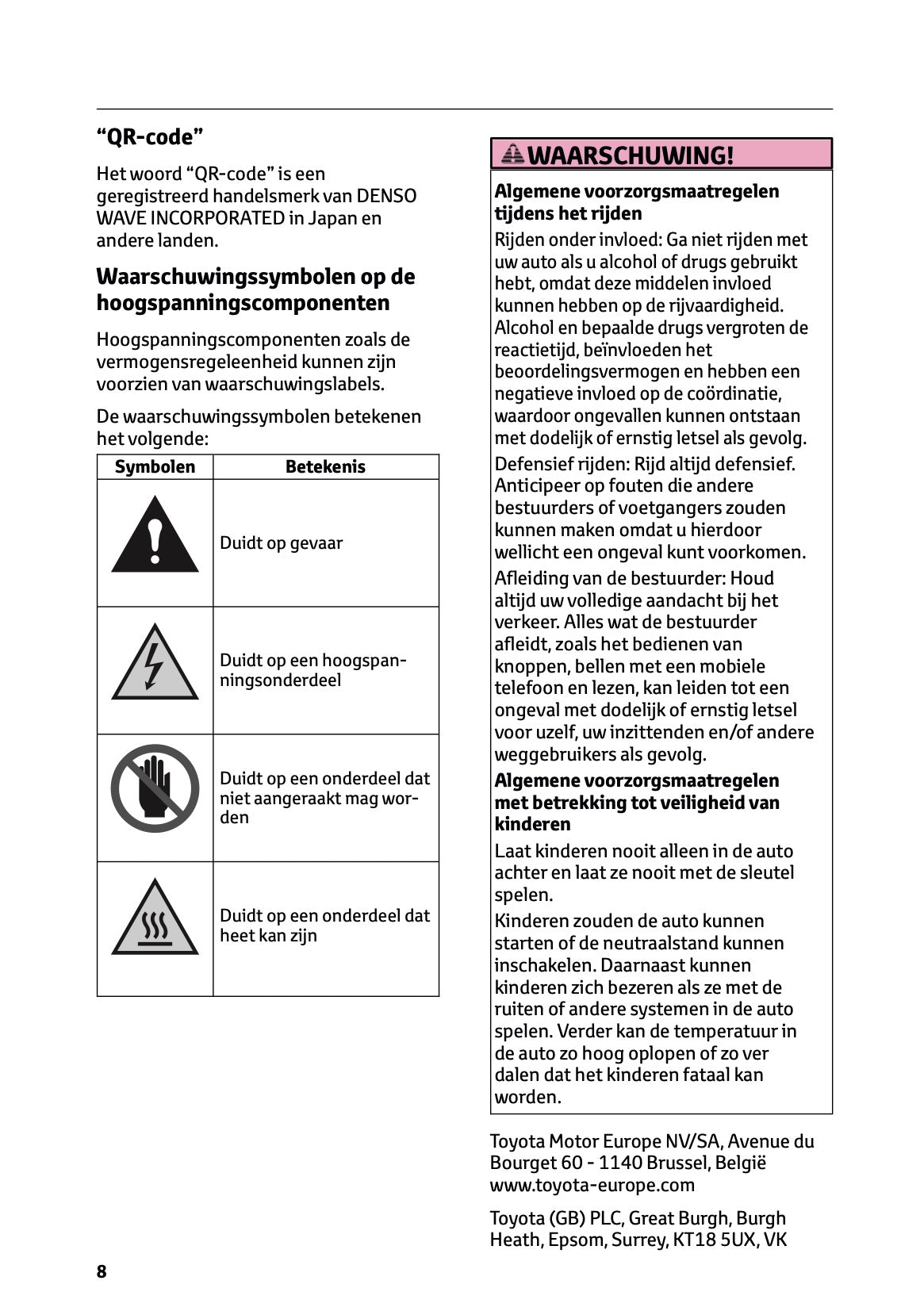 2025-2026 Toyota Yaris Hybrid Owner's Manual | Dutch