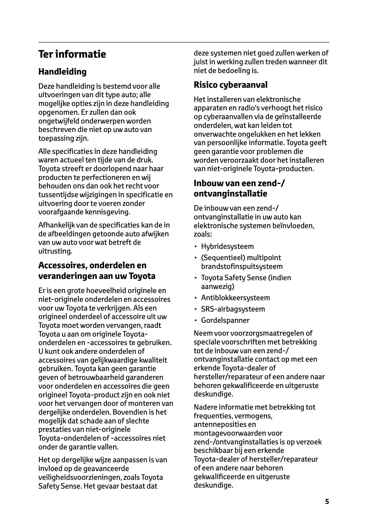 2025 Toyota Yaris Hybrid Owner's Manual | Dutch