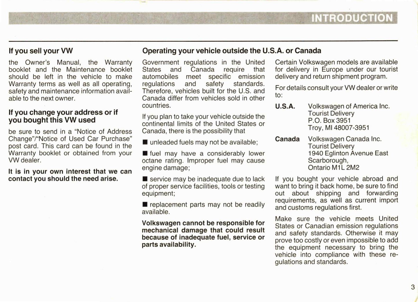 1986 Volkswagen Cabriolet Owner's Manual | English