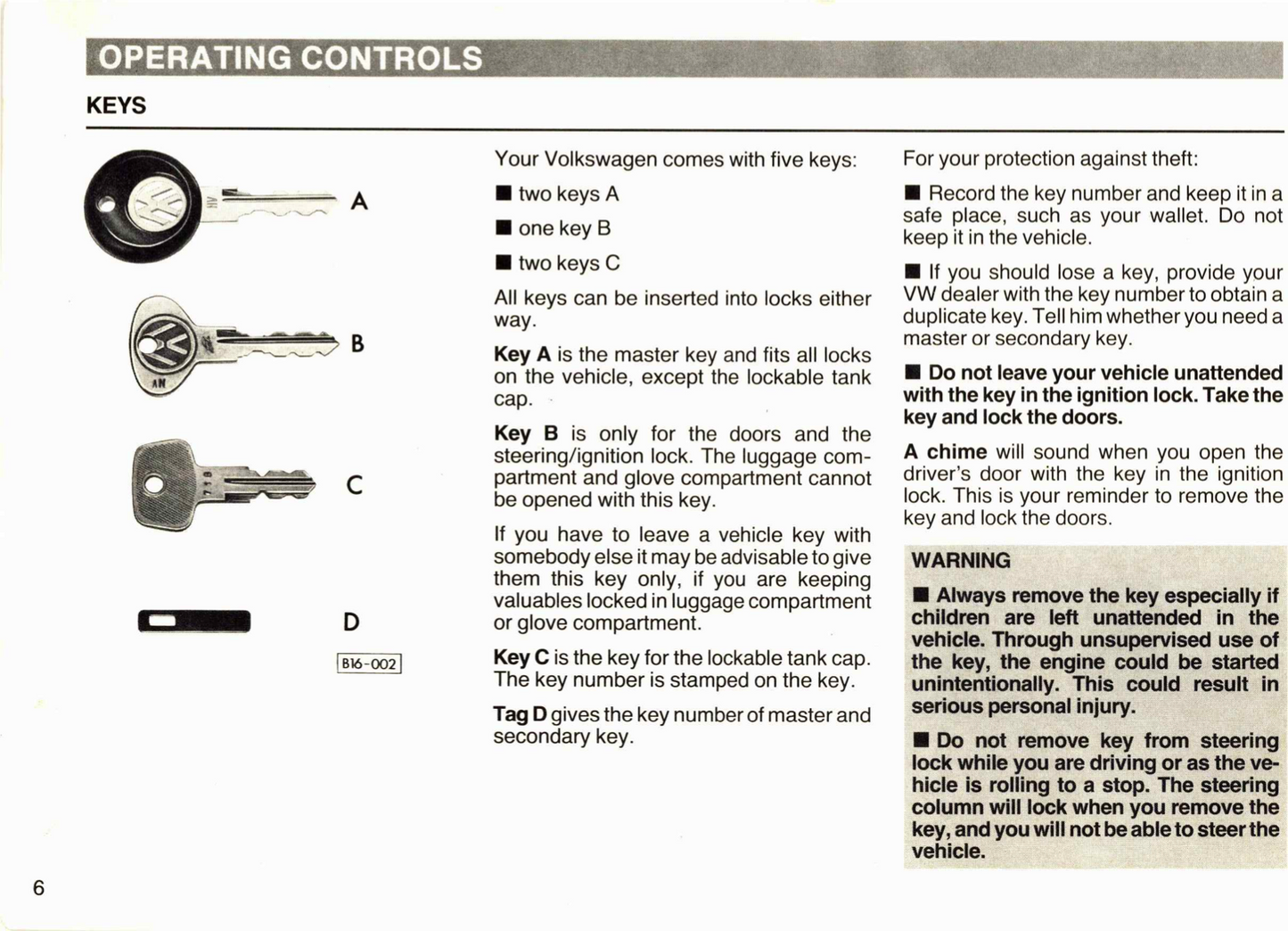 1986 Volkswagen Cabriolet Owner's Manual | English