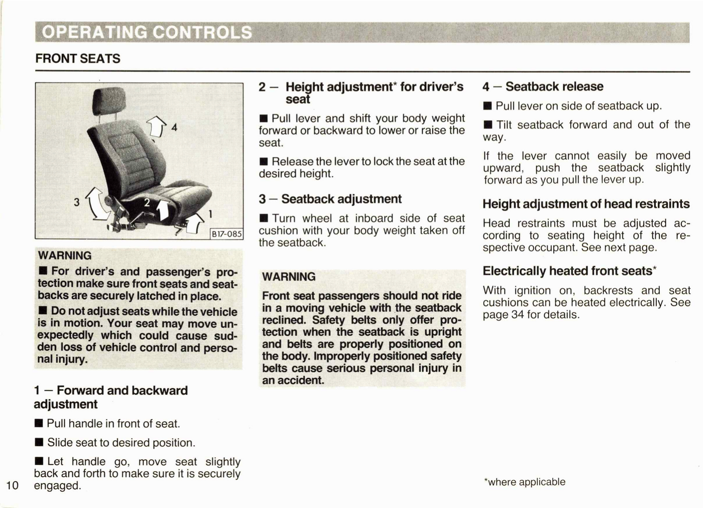 1988 Volkswagen Cabriolet Owner's Manual | English