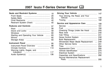 2007 Isuzu F-Series Manuel du propriétaire | Anglais