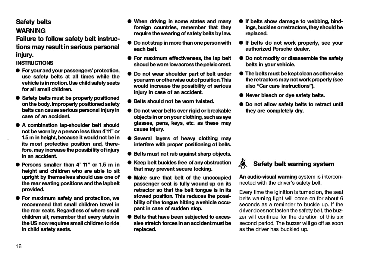 1986 Porsche 911 Turbo / Carerra Owner's Manual | English