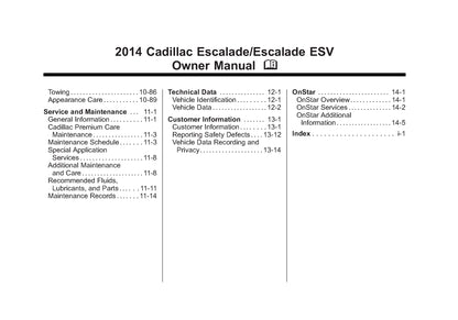 2014 Cadillac Escalade / ESV Owner's Manual | English