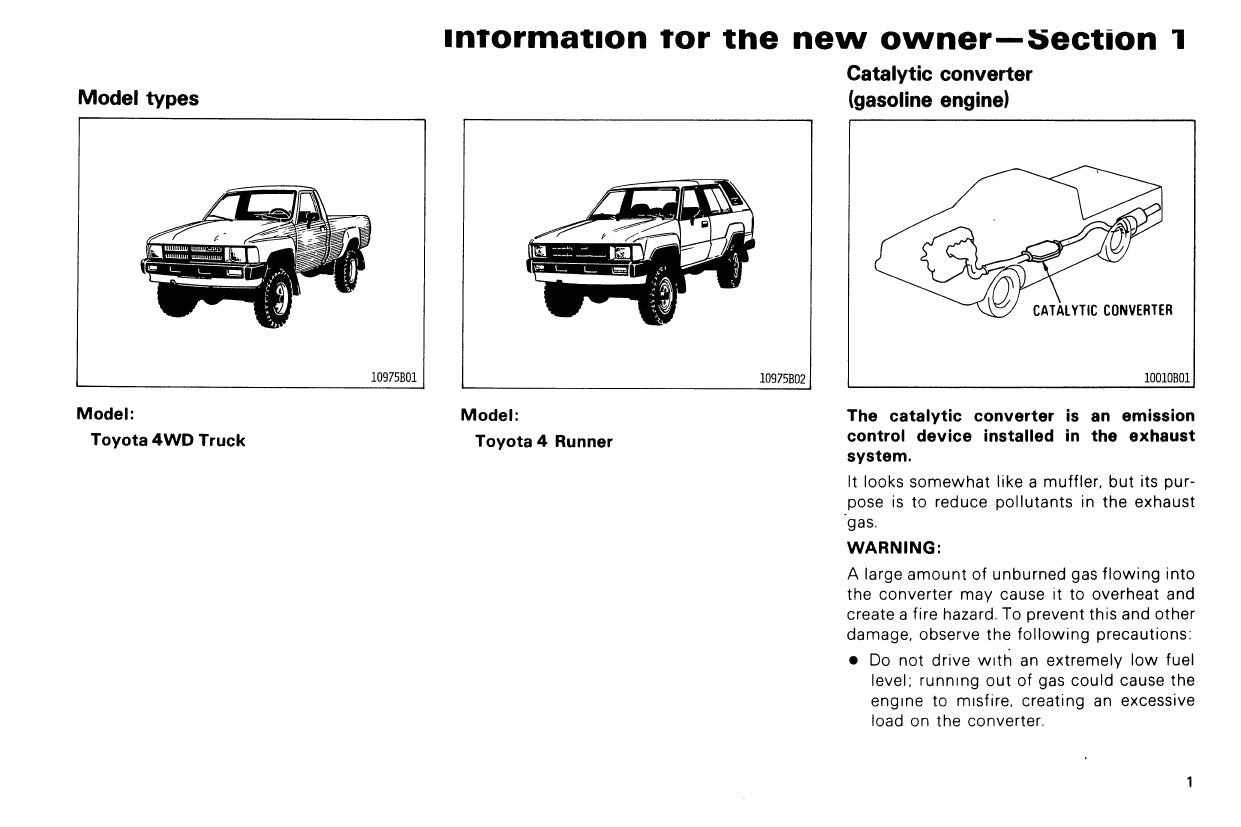 1987 Toyota 4WD Truck / 4Runner Owner's Manual | English