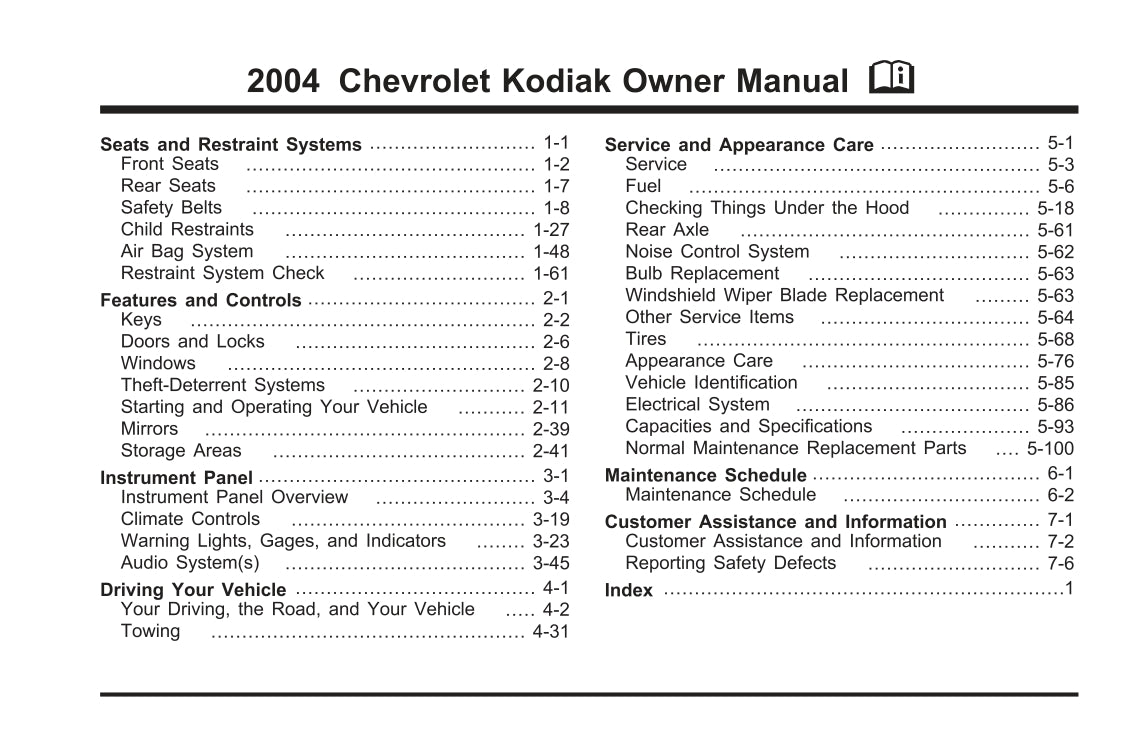 2004 Chevrolet Kodiak Manuel du propriétaire | Anglais