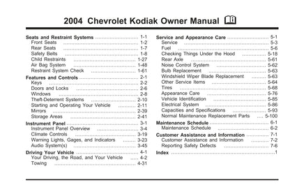 2004 Chevrolet Kodiak Manuel du propriétaire | Anglais