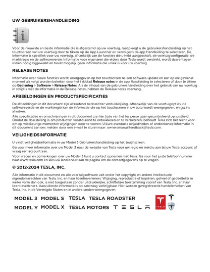 2024 Tesla Model 3 Gebruikershandleiding | Nederlands