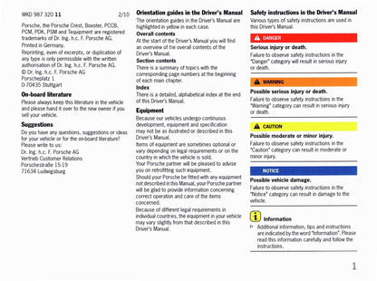 2011 Porsche Boxster/Boxster S/Boxster Spyder Owner's Manual | English