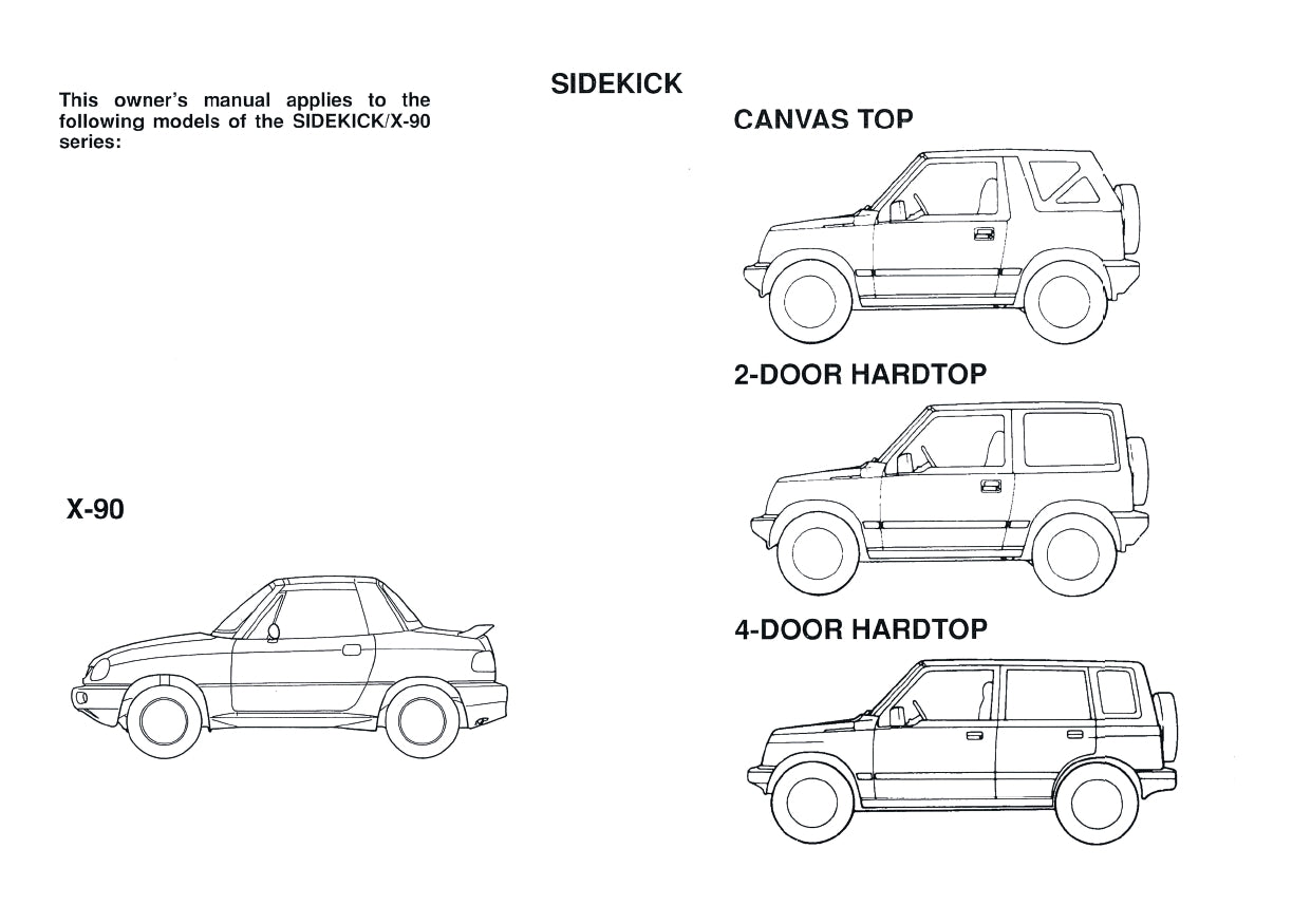 1996 Suzuki Sidekick/X-90 Gebruikershandleiding | Engels