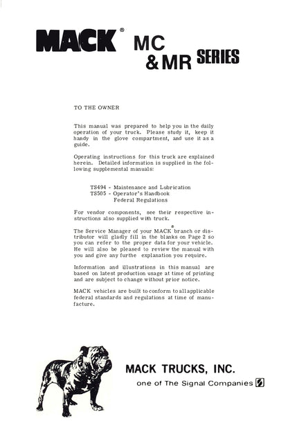 Mack MC/MR Owner's Manual | English