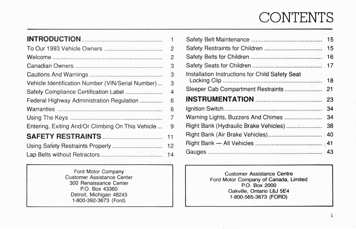 1993 Ford L-Series Owner's Manual | English