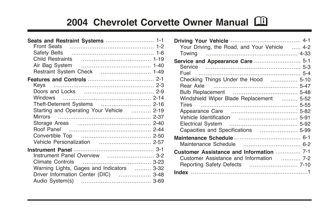 2004 Chevrolet Corvette Gebruikershandleiding | Engels