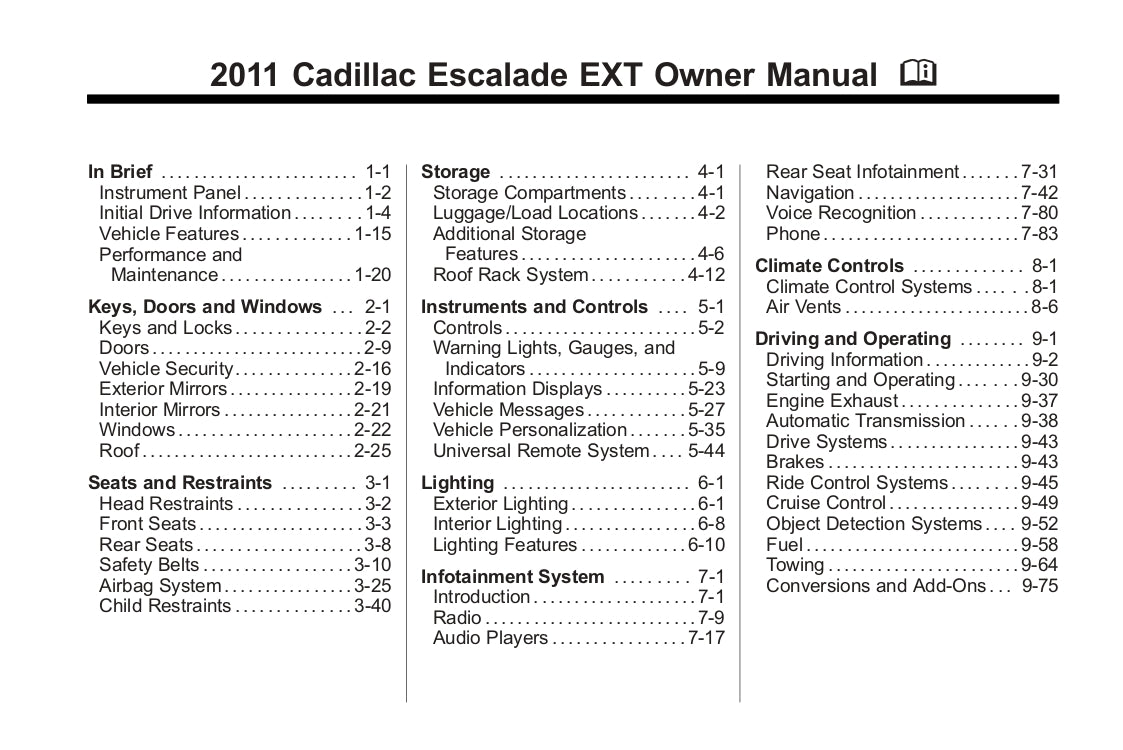 2011 Cadillac Escalade EXT Gebruikershandleiding | Engels