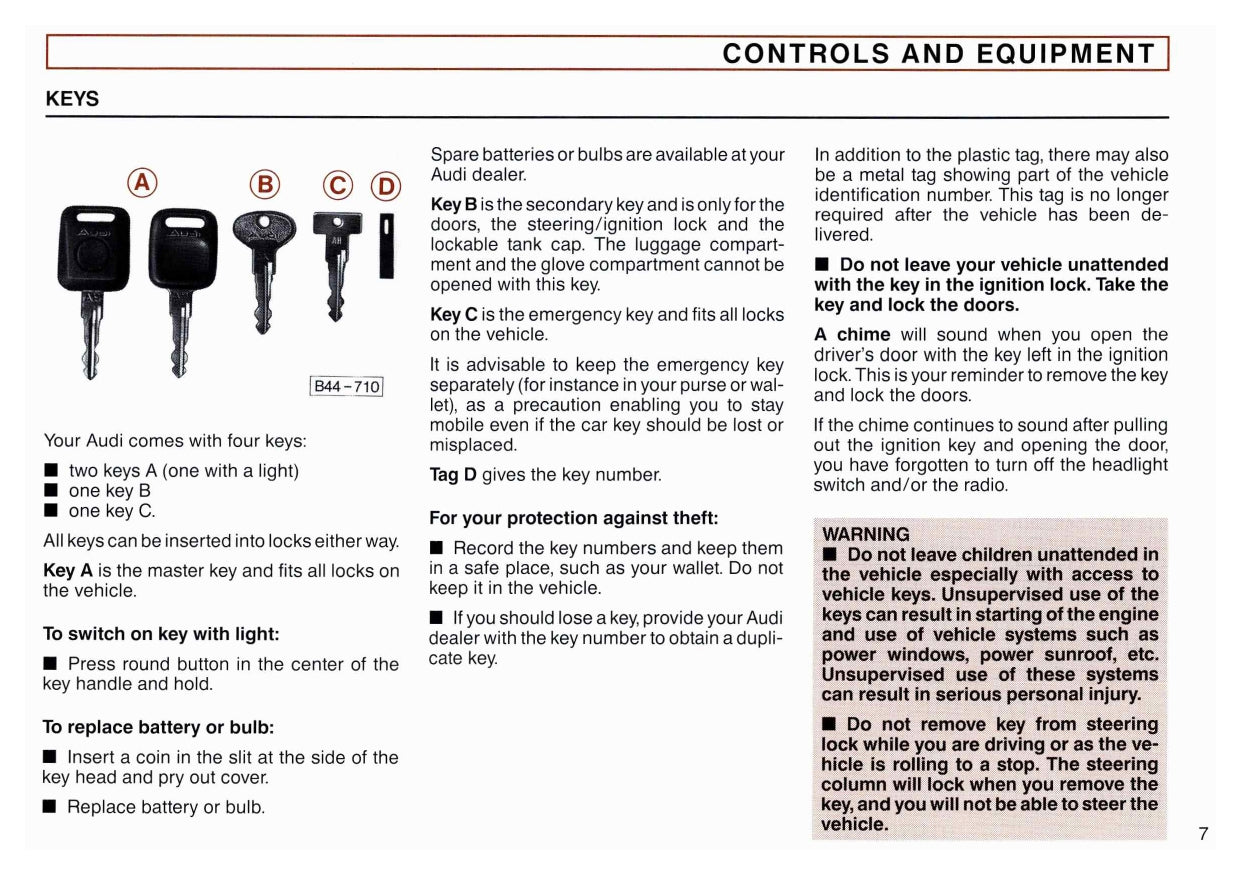 1990 Audi Quattro V8 Owner's Manual | English