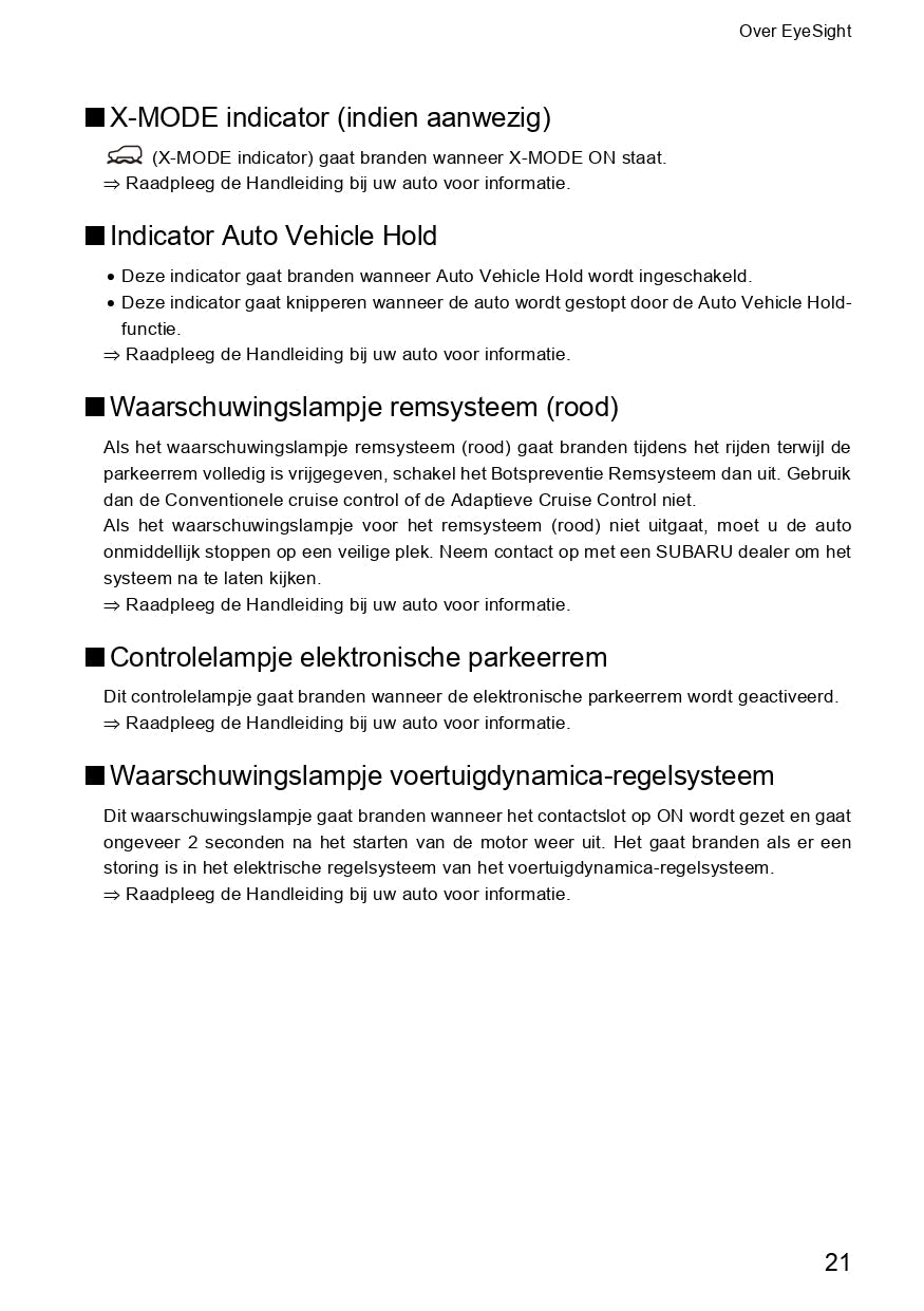 2019 Subaru Outback/Legacy Eyesight Manual | Dutch