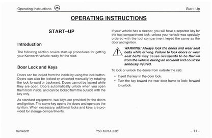 2004-2010 Kenworth W900/T600/T660/T800/C500 Owner's Manual | English