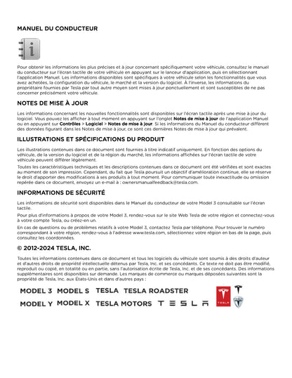 2023-2024 Tesla Model 3 Gebruikershandleiding | Frans