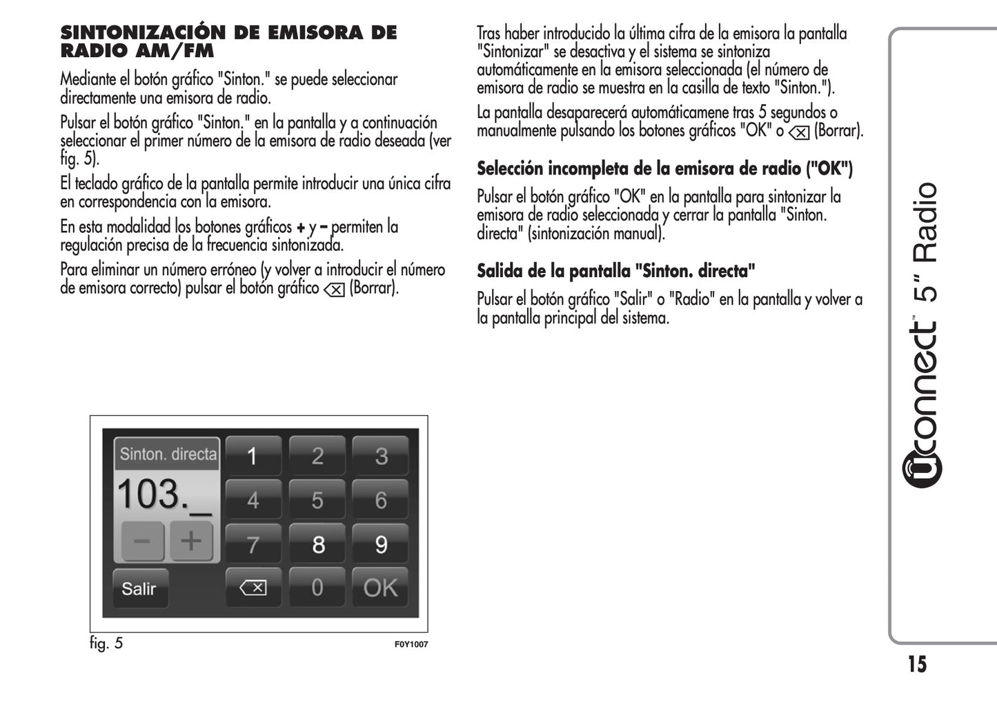 Alfa Romeo Mito Uconnect 5 Radio Instrucciones 2013 - 2016