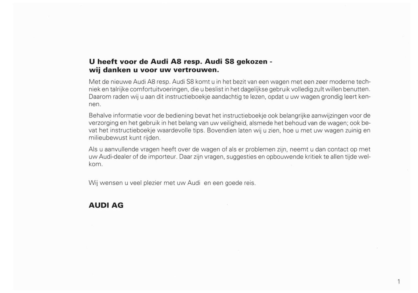 1994-2002 Audi A8/S8 Owner's Manual | Dutch