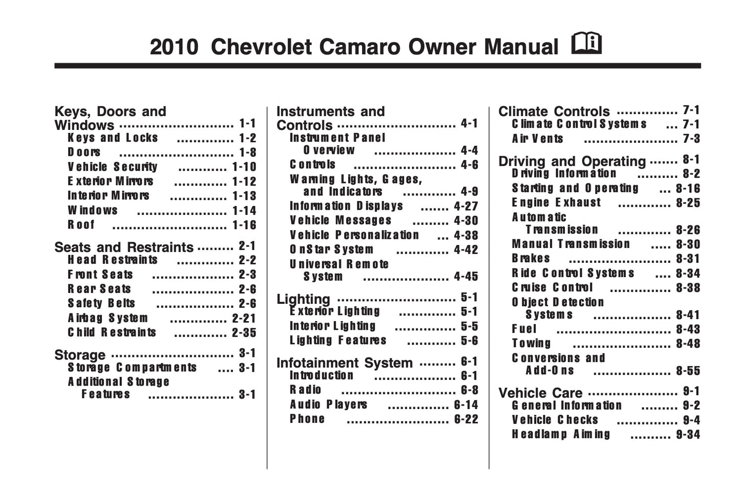 2008-2011 Chevrolet Camaro Gebruikershandleiding | Engels