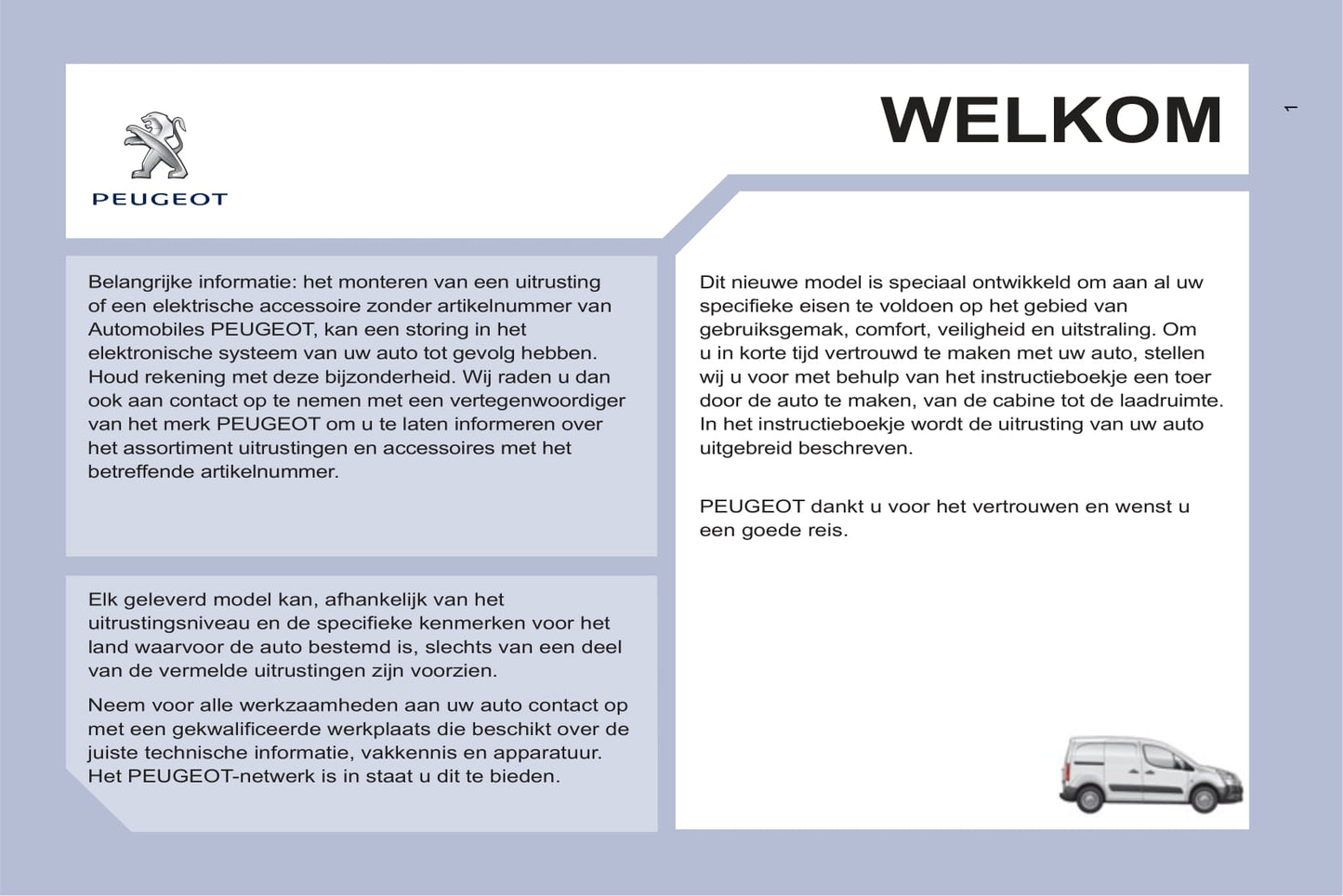 2013 Peugeot Partner Owner's Manual | Dutch