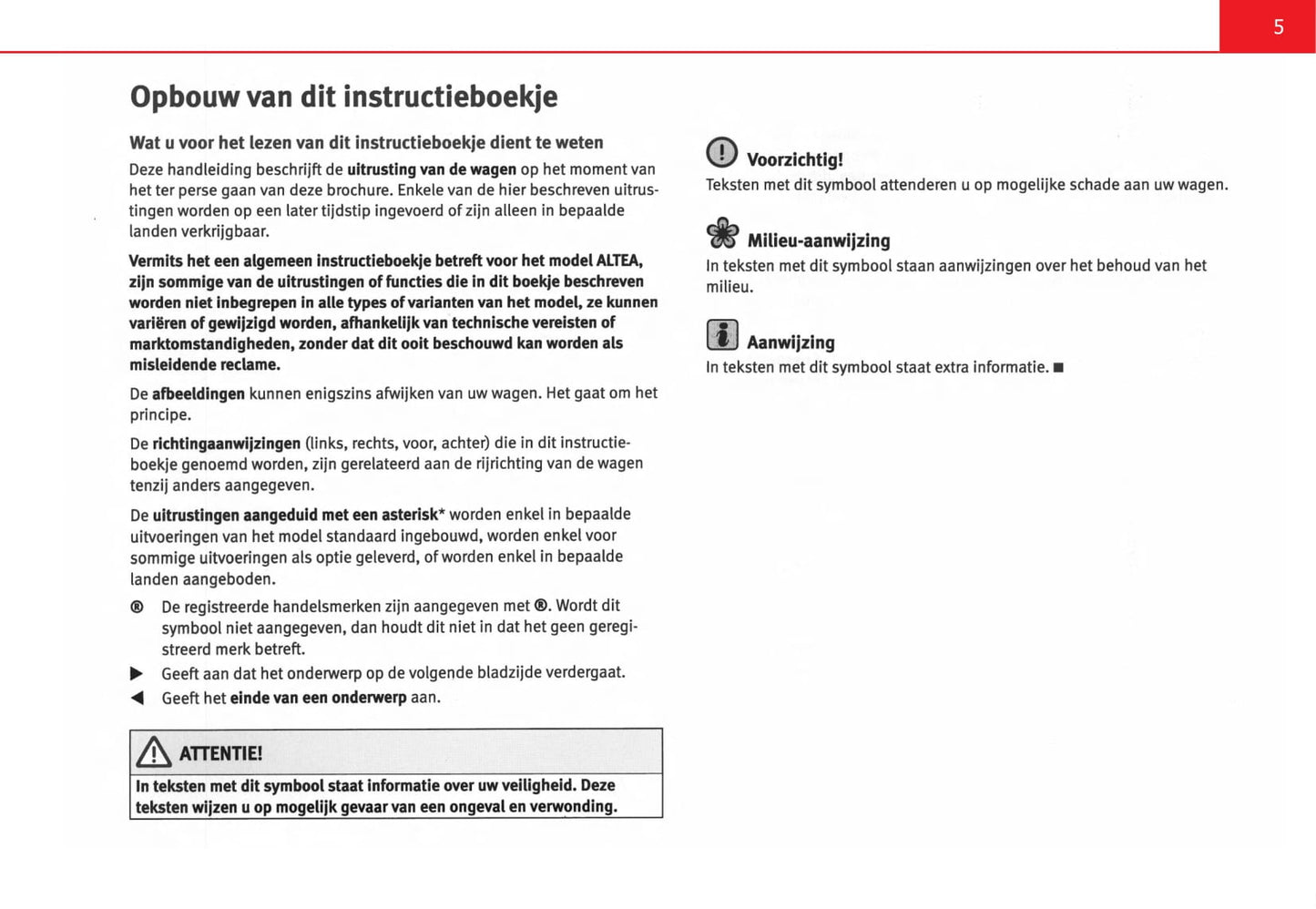 2004-2009 Seat Altea Owner's Manual | Dutch