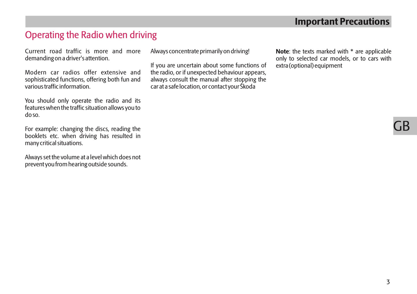 Skoda Radio Stream Owner's Manual 2005