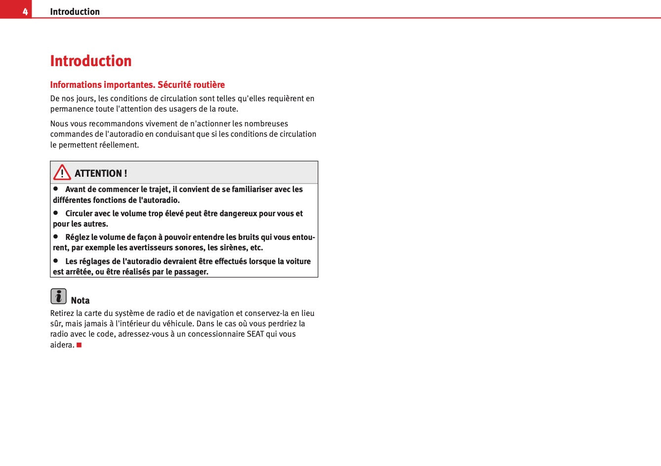 Seat Exeo Radio Adagio Guide d'instructions