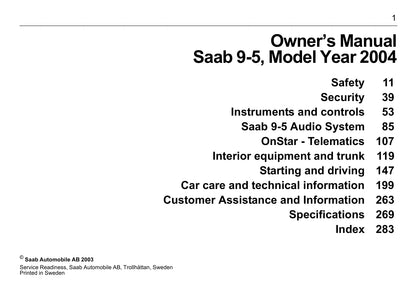2001-2005 Saab 9-5 Gebruikershandleiding | Engels