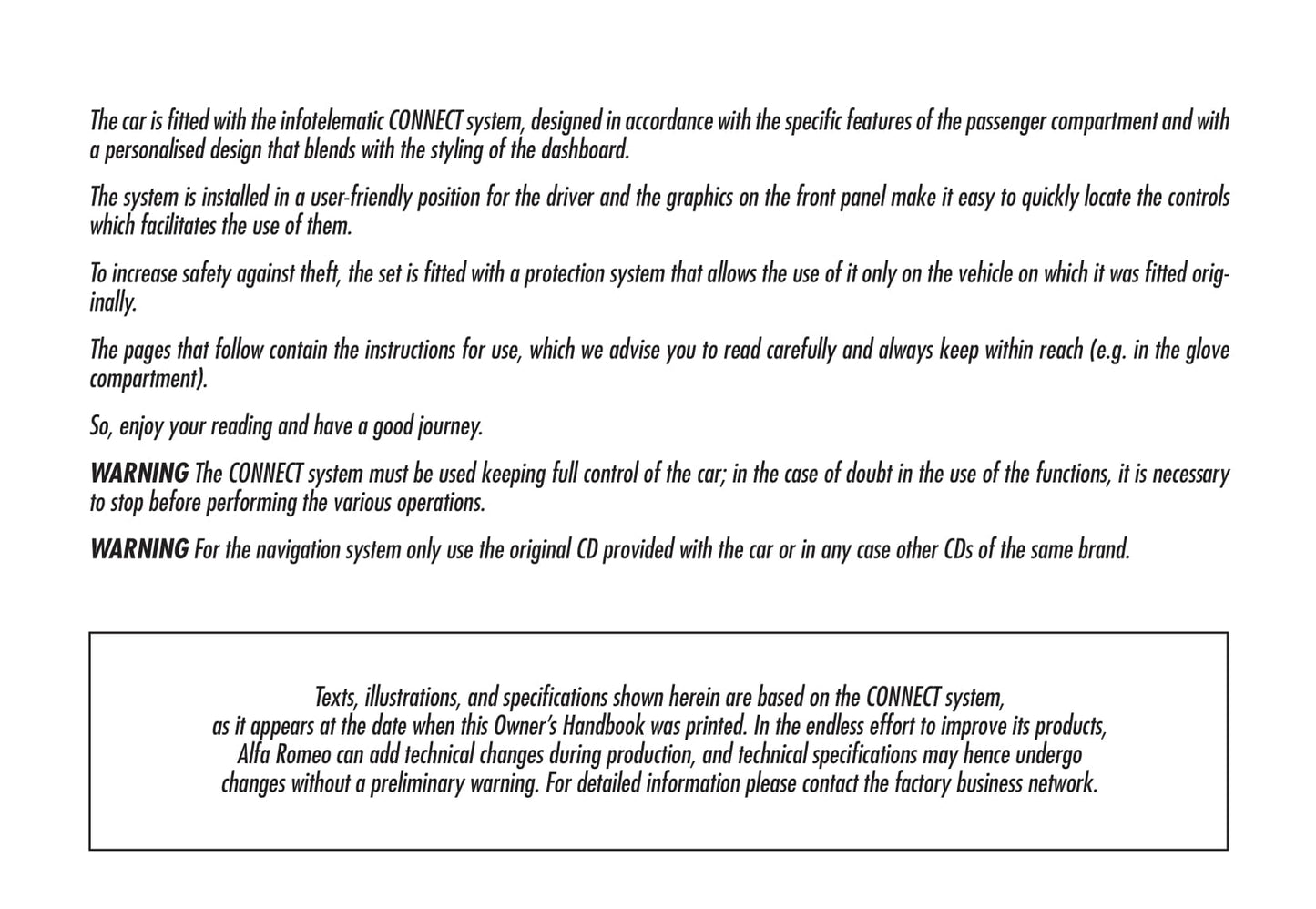 Alfa Romeo Connect Nav (+) Owner's Manual