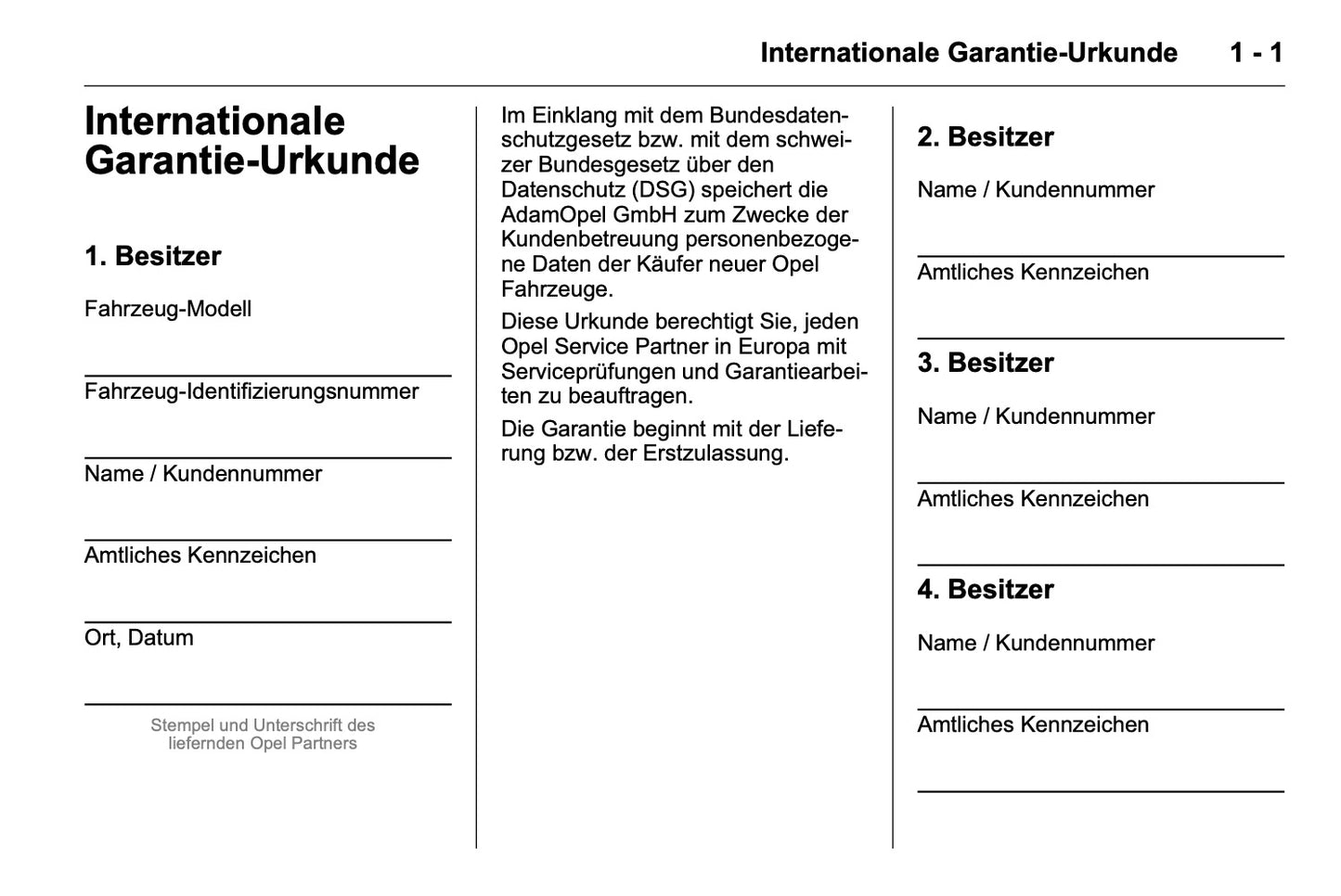 Opel Service- und Garantieheft