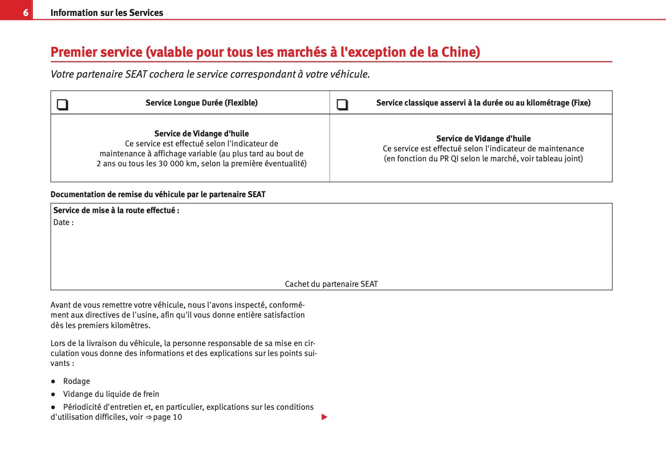 Seat Voitures Particulieres  Procédure d’entretien