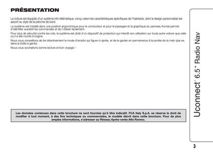 Alfa Romeo Giulietta Uconnect Radio Nav 6.5 Guide d'utilisation 2014 - 2016