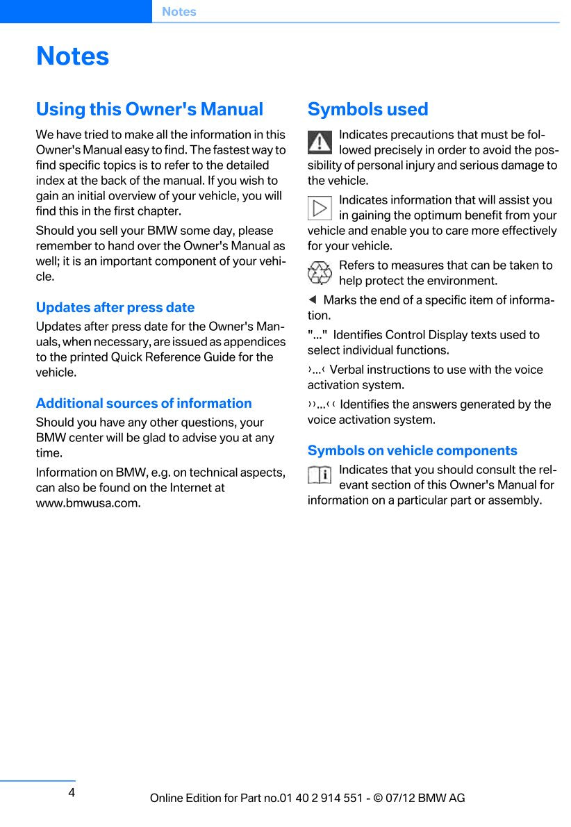 2012-2013 BMW 1 Series Owner's Manual | English