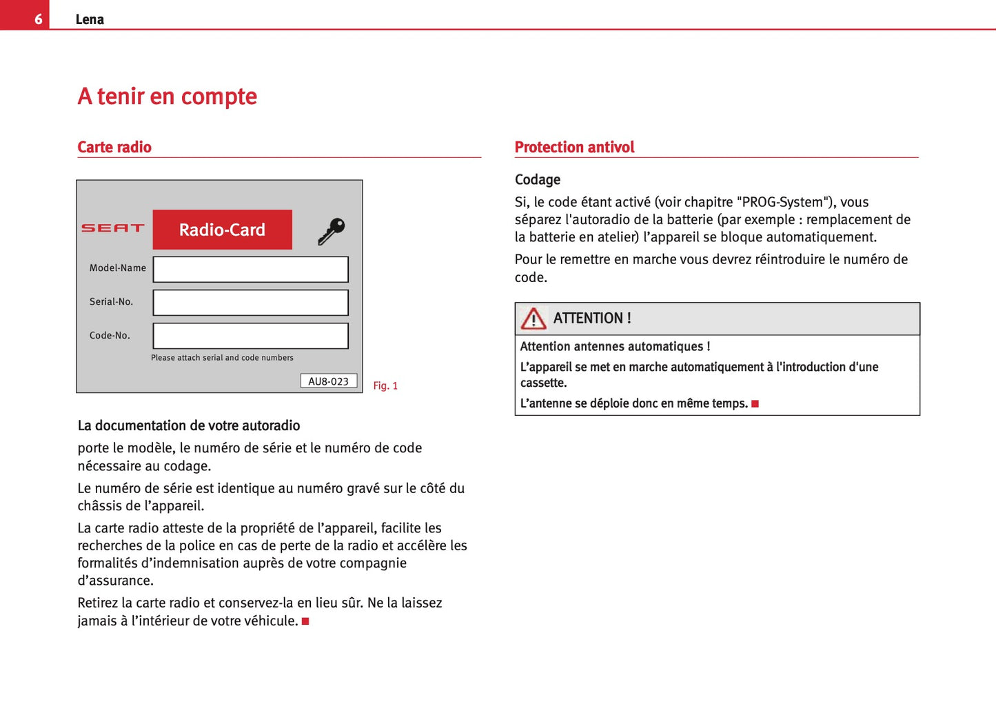 Seat Radio Lena  Guide d'instructions