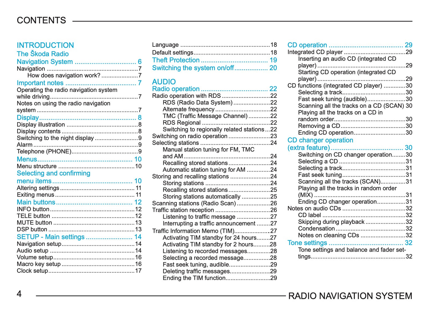 Skoda Radio Navigation System Bedienungsanleitung 2003