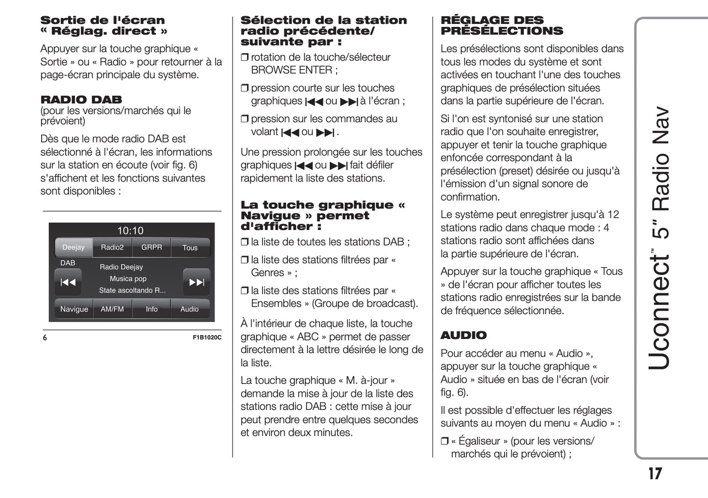 Fiat 500X Uconnect Radio Nav 5.0 Guide d'utilisation 2018 - 2019