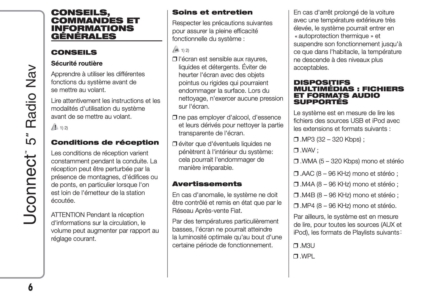 Fiat 500X Uconnect Radio Nav 5.0 Guide d'utilisation 2018 - 2019