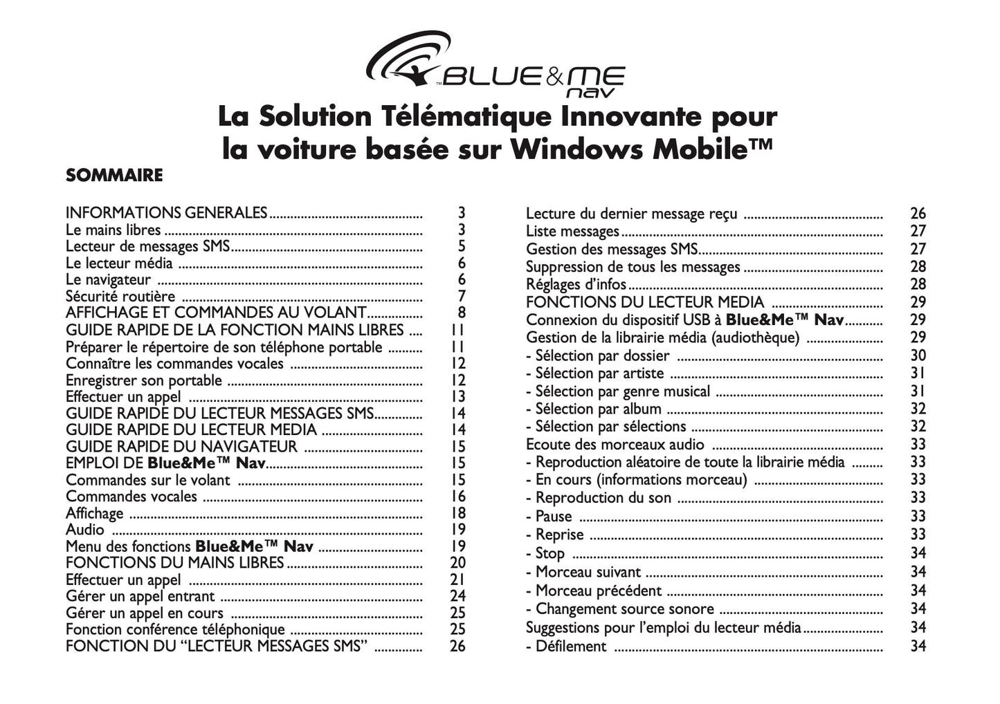 Fiat 500 & 500 Cabrio Blue & Me Nav Guide d'utilisation 2007 - 2014