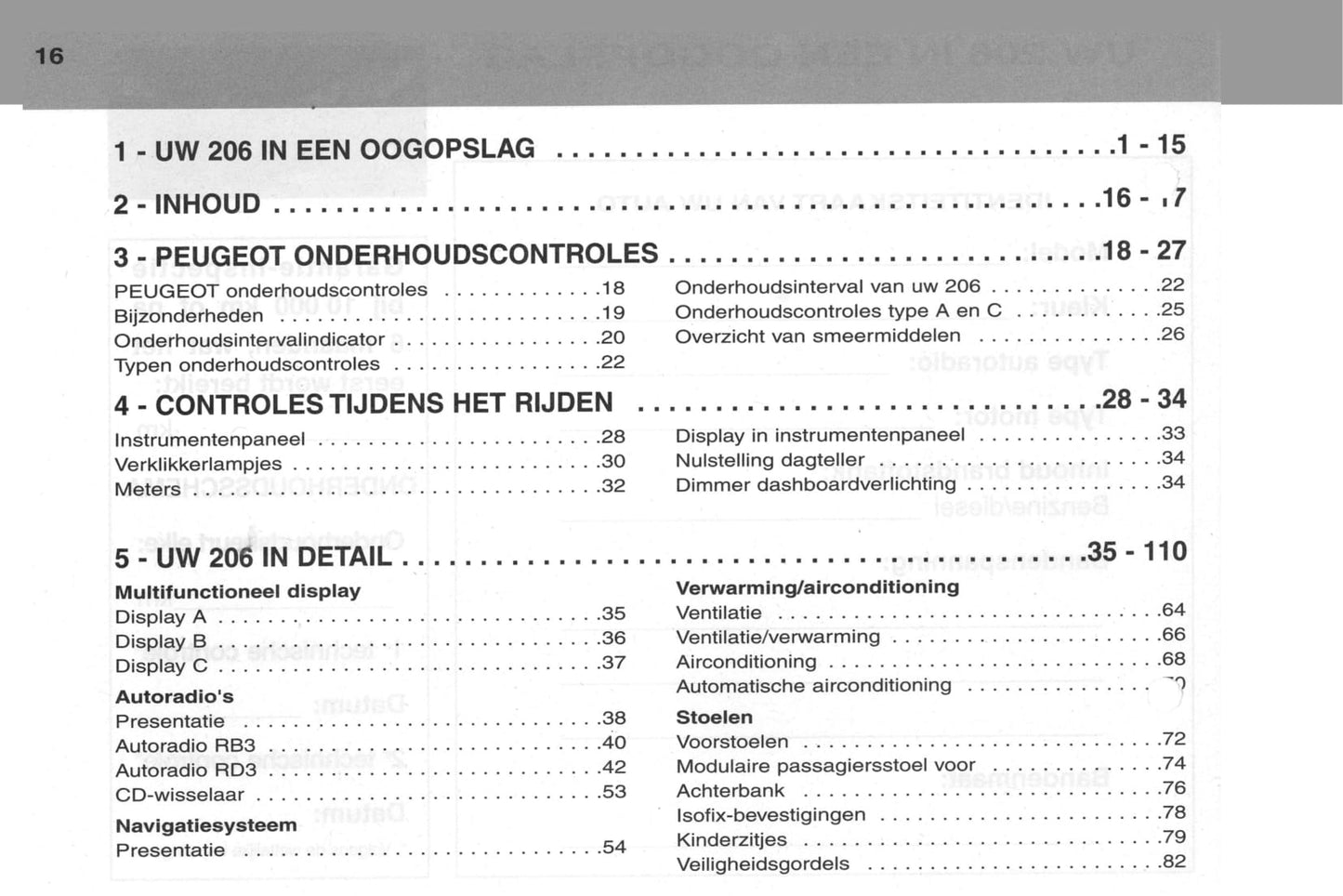 2002-2003 Peugeot 206/206 SW Owner's Manual | Dutch