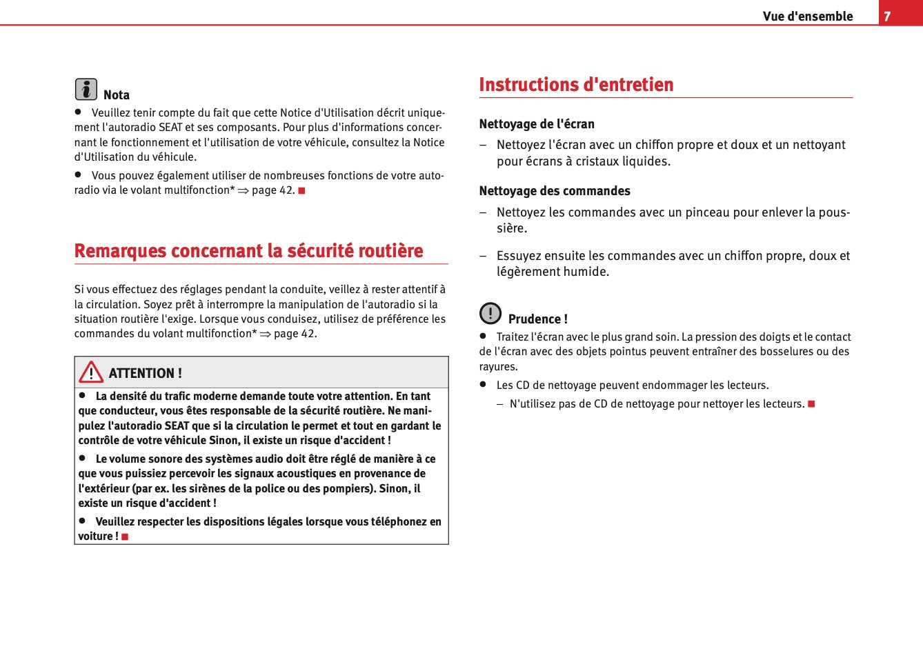 Seat Radio Adagio Guide d'instructions