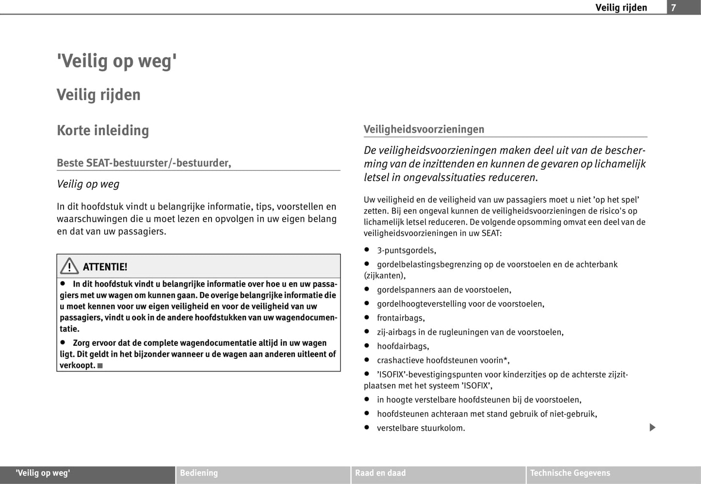 2008-2009 Seat Toledo Owner's Manual | Dutch