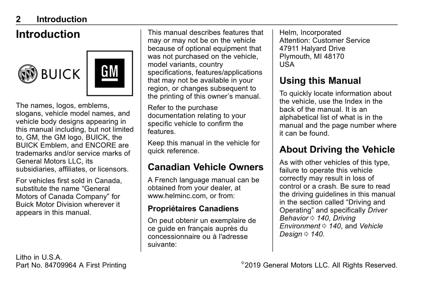 2020 Buick Encore Gebruikershandleiding | Engels