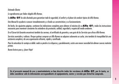 2007-2011 Alfa Romeo GT Gebruikershandleiding | Spaans