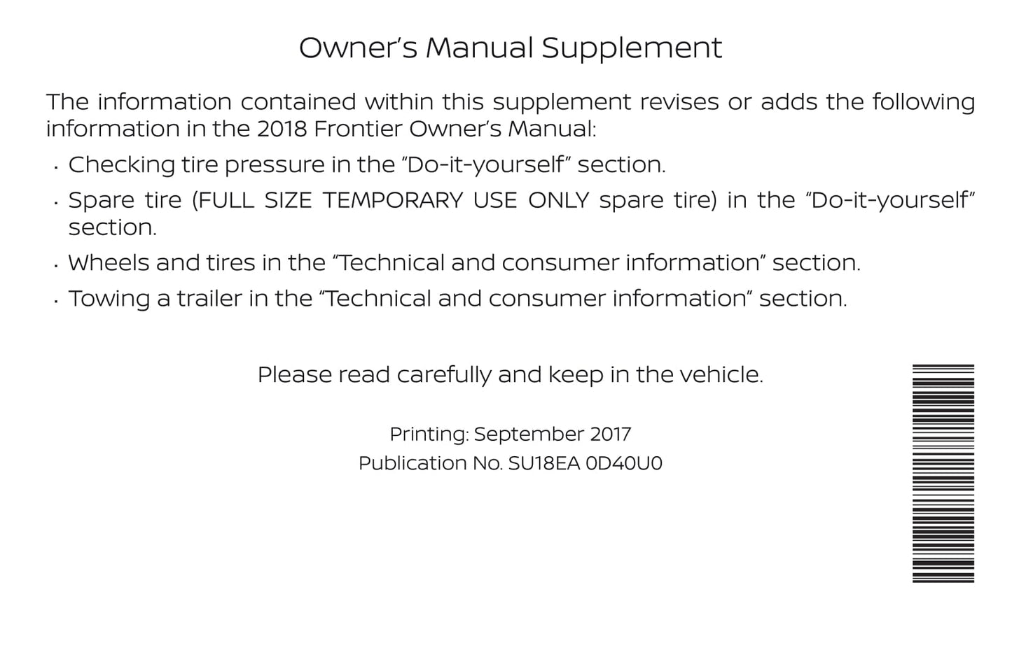 2018 Nissan Frontier Gebruikershandleiding | Engels