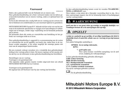 2012-2015 Mitsubishi Outlander Gebruikershandleiding | Nederlands